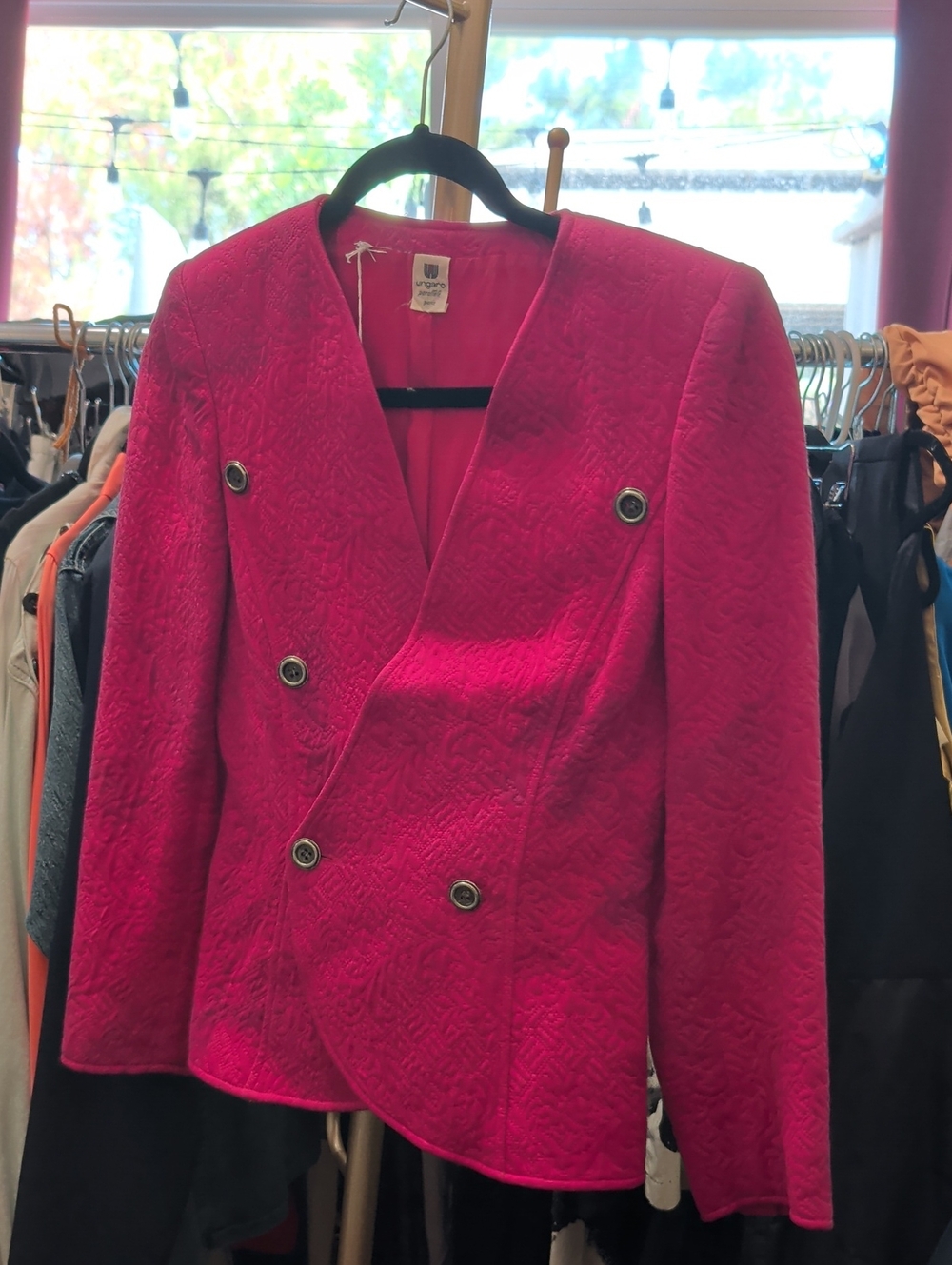 Women's Double-Breasted Quilted Blazer Jacket - Hot Pink